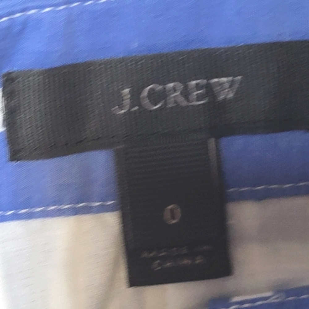 J. Crew Blue White A-Line Button Front Pleated Midi Skirt with Tie - Size 0 - Picture 5 of 6